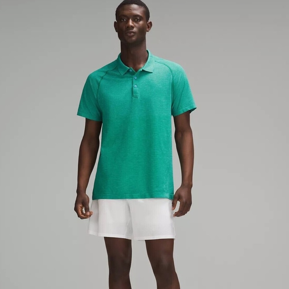 Lululemon Metal Vent Tech Polo Shirt Kayak Blue/Cascadia Green Size L Golf